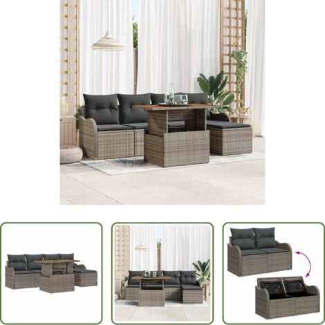 Sedute da giardino -  Set Divano da Giardino 6 pcs Grigio Poly Rattan