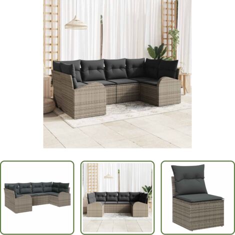 Sedute da giardino -  Set Divano da Giardino 6 pcs Grigio Rattan in Polipropilene