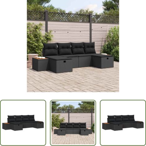 Sedute da giardino -  Set Divano da Giardino 6 pcs Nero 55 x 62 x 69 cm Poly Rattan