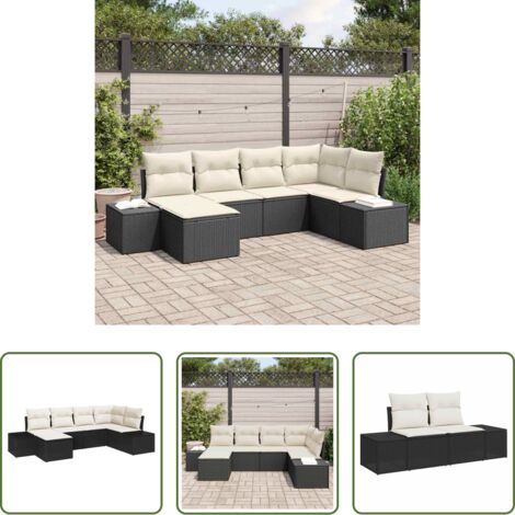 Sedute da giardino -  Set Divano da Giardino 6 pcs Nero e Crema polyrattan