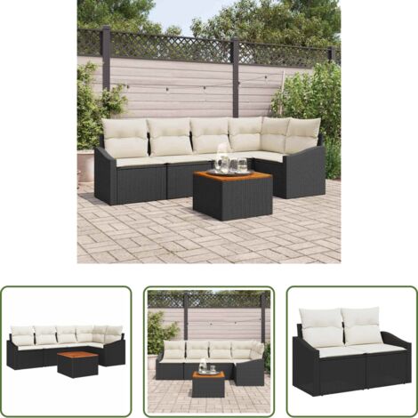 Sedute da giardino -  Set Divano da Giardino 6 pcs Nero e Crema polyrattan