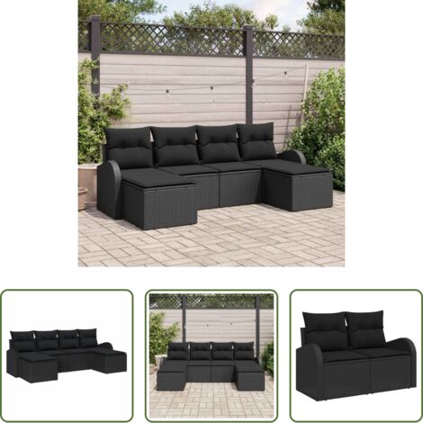 Sedute da giardino -  Set Divano da Giardino 6 pcs Nero Rattan in Polipropilene
