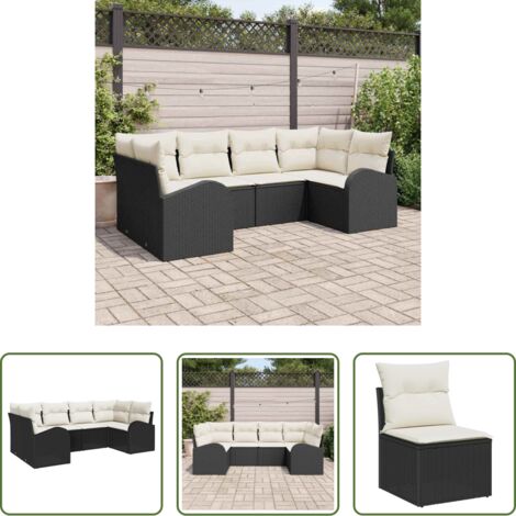 Sedute da giardino -  Set Divano da Giardino 6 pcs Nero Rattan in Polipropilene