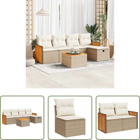 Sedute da giardino -  Set Divano da Giardino 6 pz con Cuscini Beige in Polyrattan