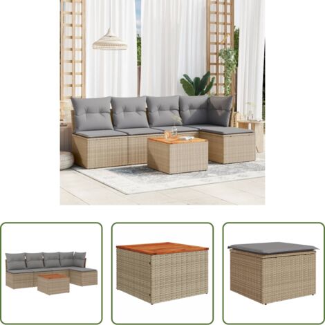 Sedute da giardino -  Set Divano da Giardino 6 pz con Cuscini Beige Misto Polyrattan