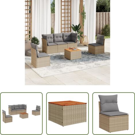 Sedute da giardino -  Set Divano da Giardino 6 pz con Cuscini Beige Misto Polyrattan