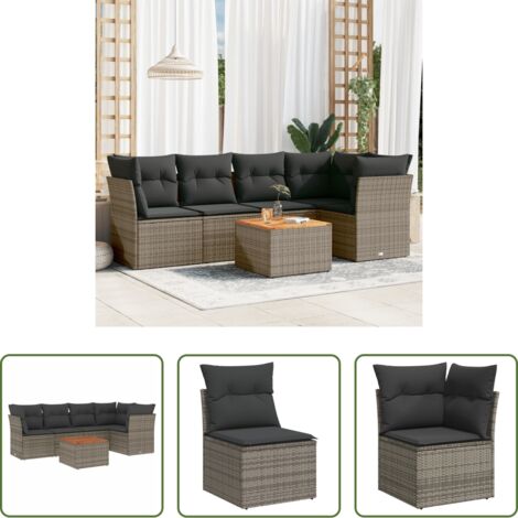 Sedute da giardino -  Set Divano da Giardino 6 pz con Cuscini Grigio in Polyrattan