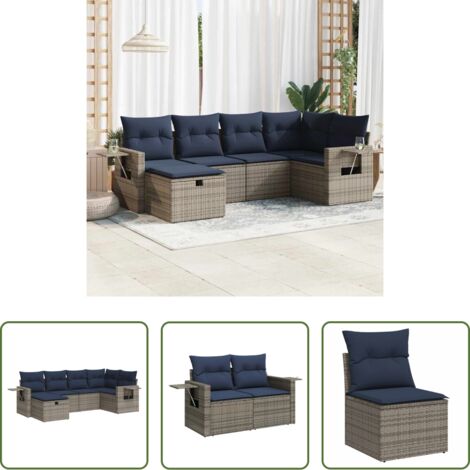 Sedute da giardino -  Set Divano da Giardino 6 pz con Cuscini Grigio in Polyrattan