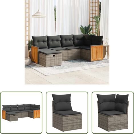 Sedute da giardino -  Set Divano da Giardino 6 pz con Cuscini Grigio in Polyrattan