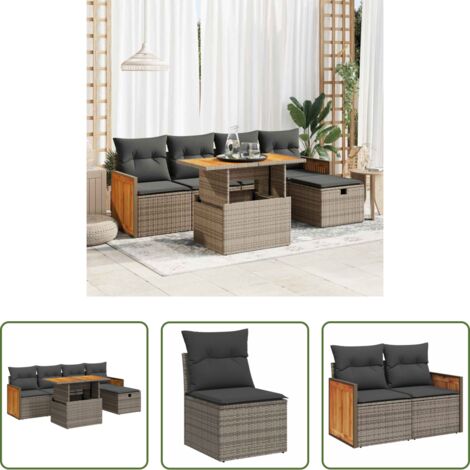 Sedute da giardino -  Set Divano da Giardino 6 pz con Cuscini Grigio in Polyrattan