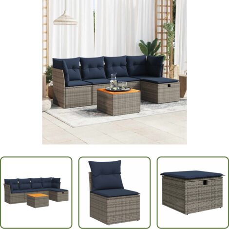 Sedute da giardino -  Set Divano da Giardino 6 pz con Cuscini Grigio in Polyrattan
