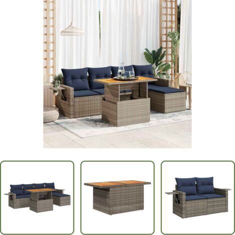 Sedute da giardino -  Set Divano da Giardino 6 pz con Cuscini Grigio in Polyrattan