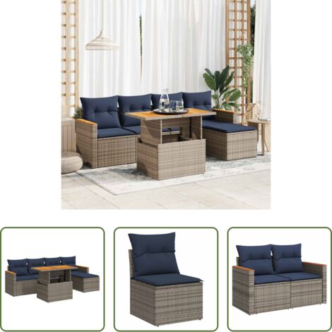 Sedute da giardino -  Set Divano da Giardino 6 pz con Cuscini Grigio in Polyrattan