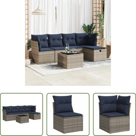 Sedute da giardino -  Set Divano da Giardino 6 pz con Cuscini Grigio in Polyrattan