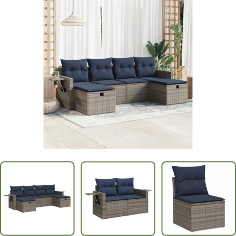 Sedute da giardino -  Set Divano da Giardino 6 pz con Cuscini Grigio in Polyrattan