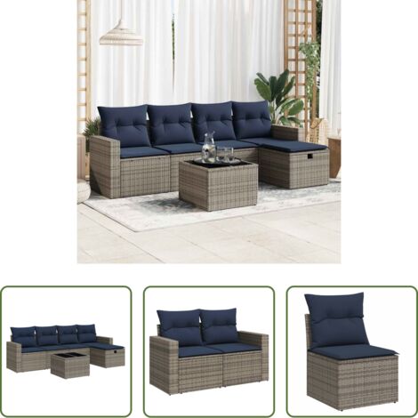 Sedute da giardino -  Set Divano da Giardino 6 pz con Cuscini Grigio in Polyrattan