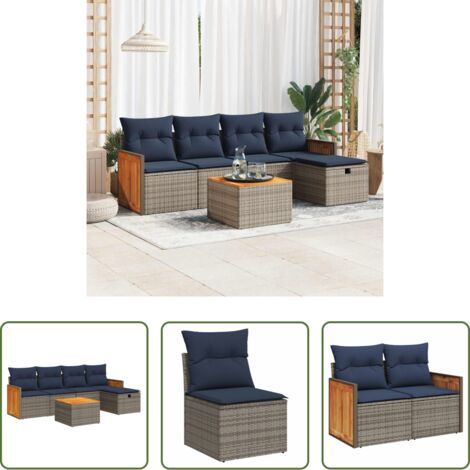 Sedute da giardino -  Set Divano da Giardino 6 pz con Cuscini Grigio in Polyrattan