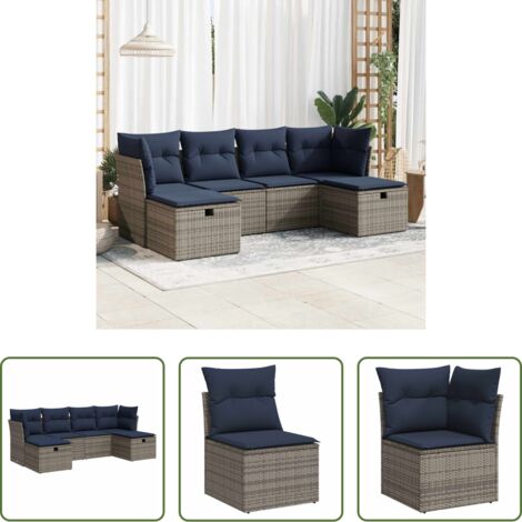 Sedute da giardino -  Set Divano da Giardino 6 pz con Cuscini Grigio in Polyrattan