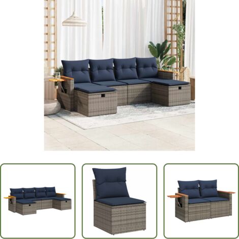Sedute da giardino -  Set Divano da Giardino 6 pz con Cuscini Grigio in Polyrattan