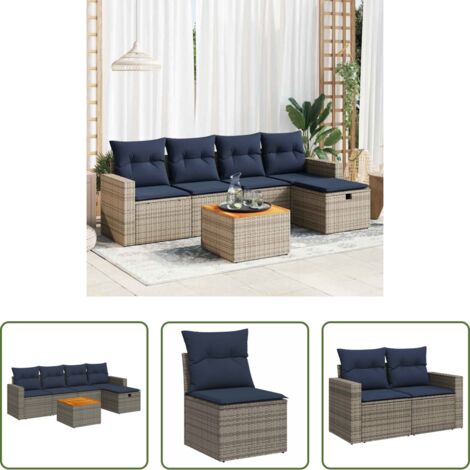 Sedute da giardino -  Set Divano da Giardino 6 pz con Cuscini Grigio in Polyrattan