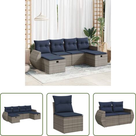 Sedute da giardino -  Set Divano da Giardino 6 pz con Cuscini Grigio in Polyrattan
