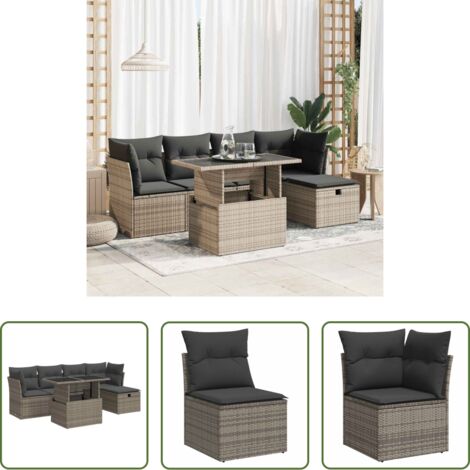 Sedute da giardino -  Set Divano da Giardino 6 pz con Cuscini Grigio in Polyrattan