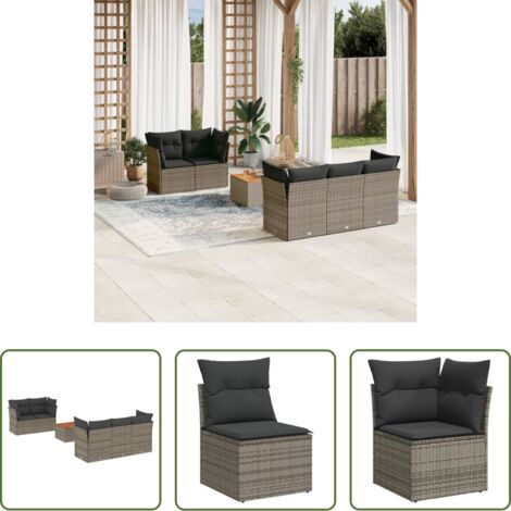 Sedute da giardino -  Set Divano da Giardino 6 pz con Cuscini Grigio in Polyrattan