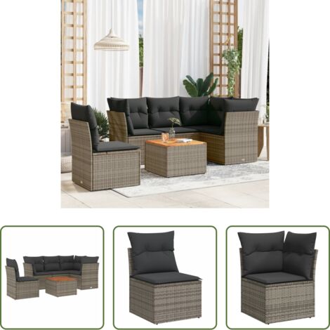 Sedute da giardino -  Set Divano da Giardino 6 pz con Cuscini Grigio in Polyrattan