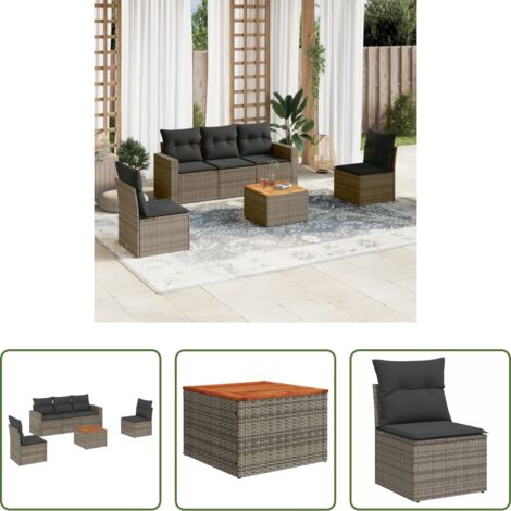 Sedute da giardino -  Set Divano da Giardino 6 pz con Cuscini Grigio in Polyrattan