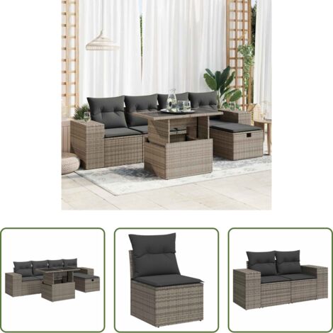 Sedute da giardino -  Set Divano da Giardino 6 pz con Cuscini Grigio in Polyrattan