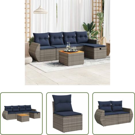 Sedute da giardino -  Set Divano da Giardino 6 pz con Cuscini Grigio in Polyrattan