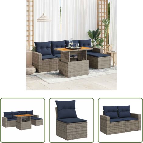 Sedute da giardino -  Set Divano da Giardino 6 pz con Cuscini Grigio in Polyrattan