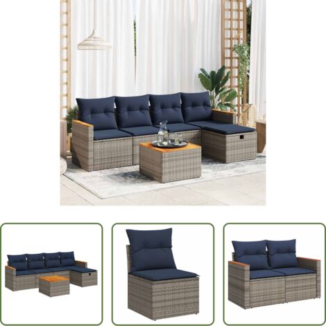 Sedute da giardino -  Set Divano da Giardino 6 pz con Cuscini Grigio in Polyrattan