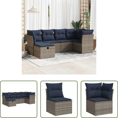 Sedute da giardino -  Set Divano da Giardino 6 pz con Cuscini Grigio in Polyrattan