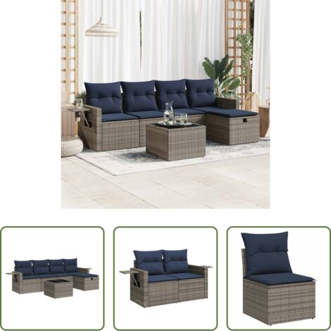 Sedute da giardino -  Set Divano da Giardino 6 pz con Cuscini Grigio in Polyrattan
