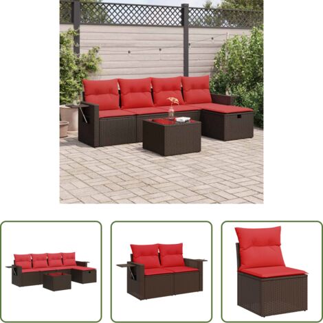 Sedute da giardino -  Set Divano da Giardino 6 pz con Cuscini Marrone in Polyrattan