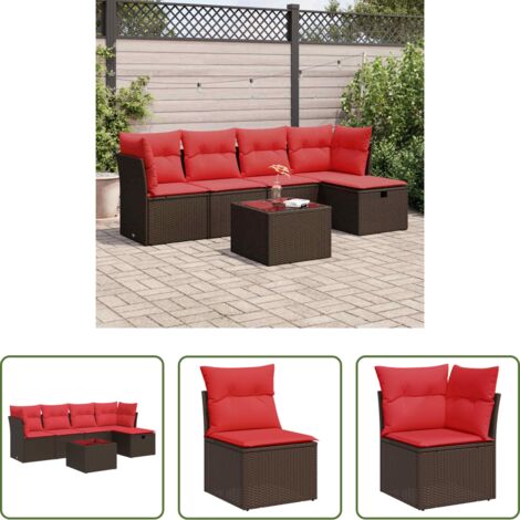 Sedute da giardino -  Set Divano da Giardino 6 pz con Cuscini Marrone in Polyrattan