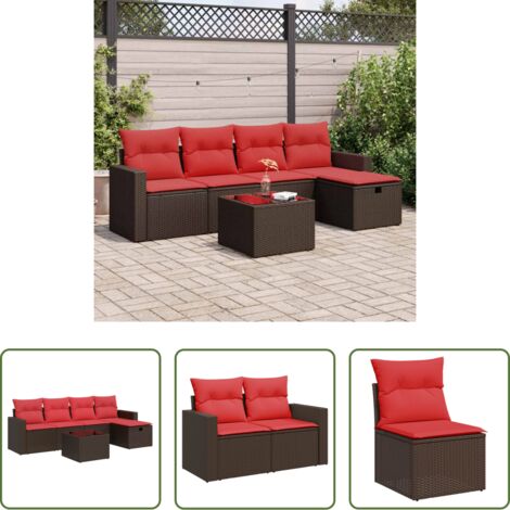 Sedute da giardino -  Set Divano da Giardino 6 pz con Cuscini Marrone in Polyrattan