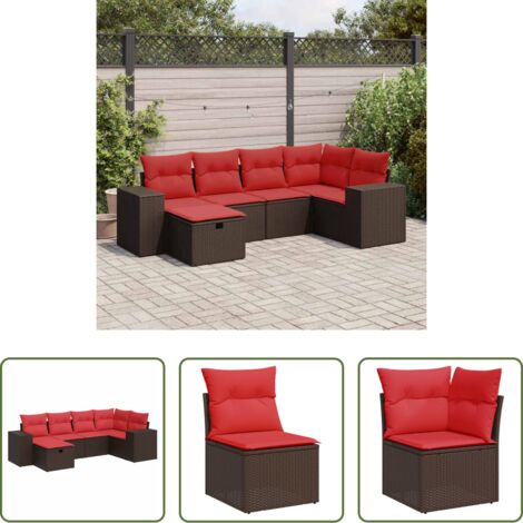 Sedute da giardino -  Set Divano da Giardino 6 pz con Cuscini Marrone in Polyrattan