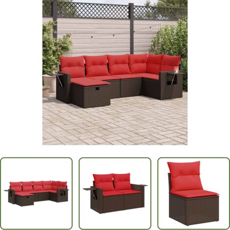 Sedute da giardino -  Set Divano da Giardino 6 pz con Cuscini Marrone in Polyrattan
