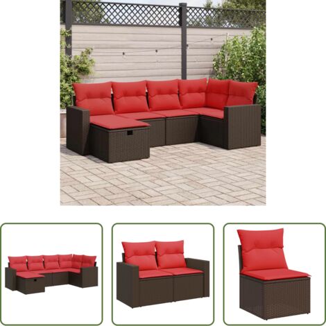 Sedute da giardino -  Set Divano da Giardino 6 pz con Cuscini Marrone in Polyrattan