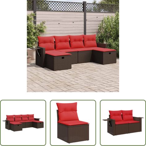 Sedute da giardino -  Set Divano da Giardino 6 pz con Cuscini Marrone in Polyrattan