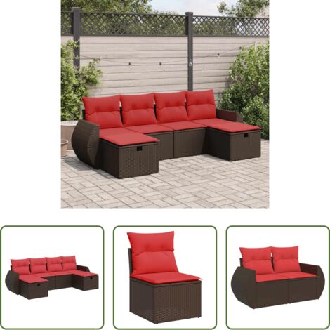 Sedute da giardino -  Set Divano da Giardino 6 pz con Cuscini Marrone in Polyrattan