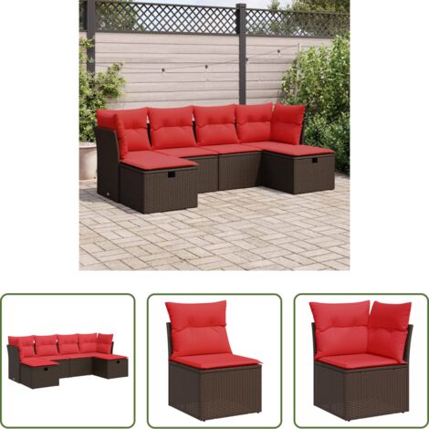 Sedute da giardino -  Set Divano da Giardino 6 pz con Cuscini Marrone in Polyrattan