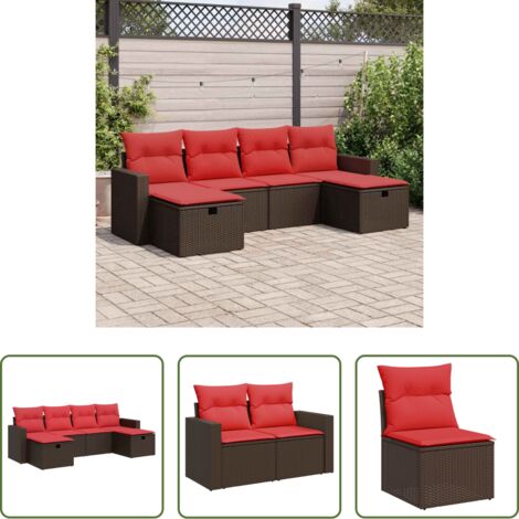 Sedute da giardino -  Set Divano da Giardino 6 pz con Cuscini Marrone in Polyrattan