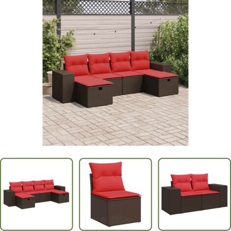Sedute da giardino -  Set Divano da Giardino 6 pz con Cuscini Marrone in Polyrattan