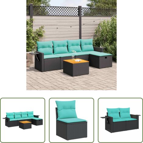 Sedute da giardino -  Set Divano da Giardino 6 pz con Cuscini Nero in Polyrattan
