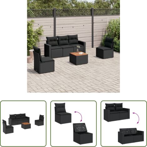 Sedute da giardino -  Set Divano da Giardino 6 pz con Cuscini Nero in Polyrattan