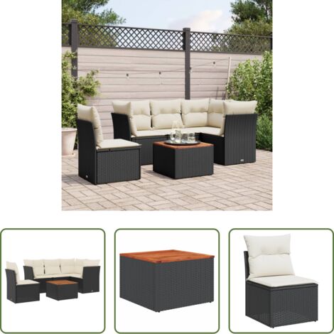 Sedute da giardino -  Set Divano da Giardino 6 pz con Cuscini Nero in Polyrattan
