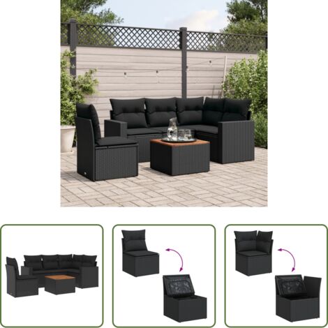 Sedute da giardino -  Set Divano da Giardino 6 pz con Cuscini Nero in Polyrattan